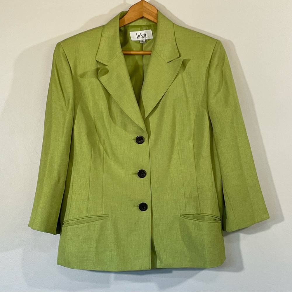 Le Suit Lime Green Fitted‎ Cropped Blazer Jacket